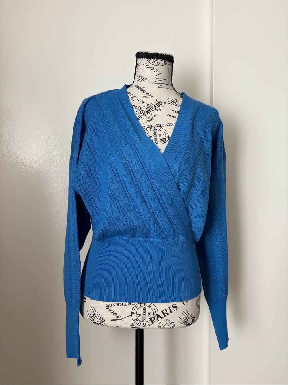 Pink Rose Bright Blue V-Neck Wrap Sweater